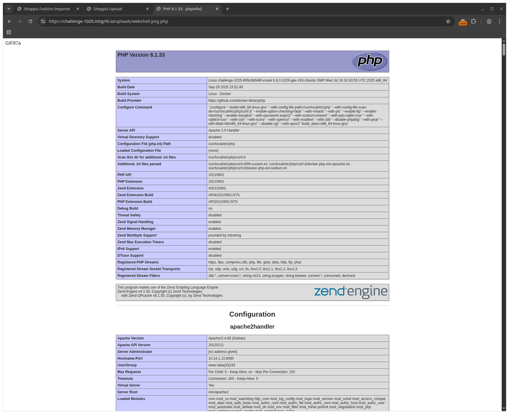 image of phpinfo